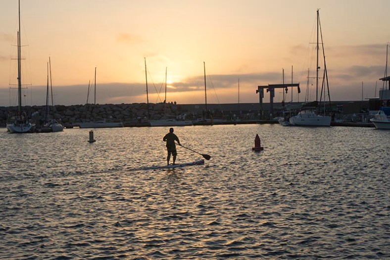 king-harbor-paddle-boarder-near-sunset